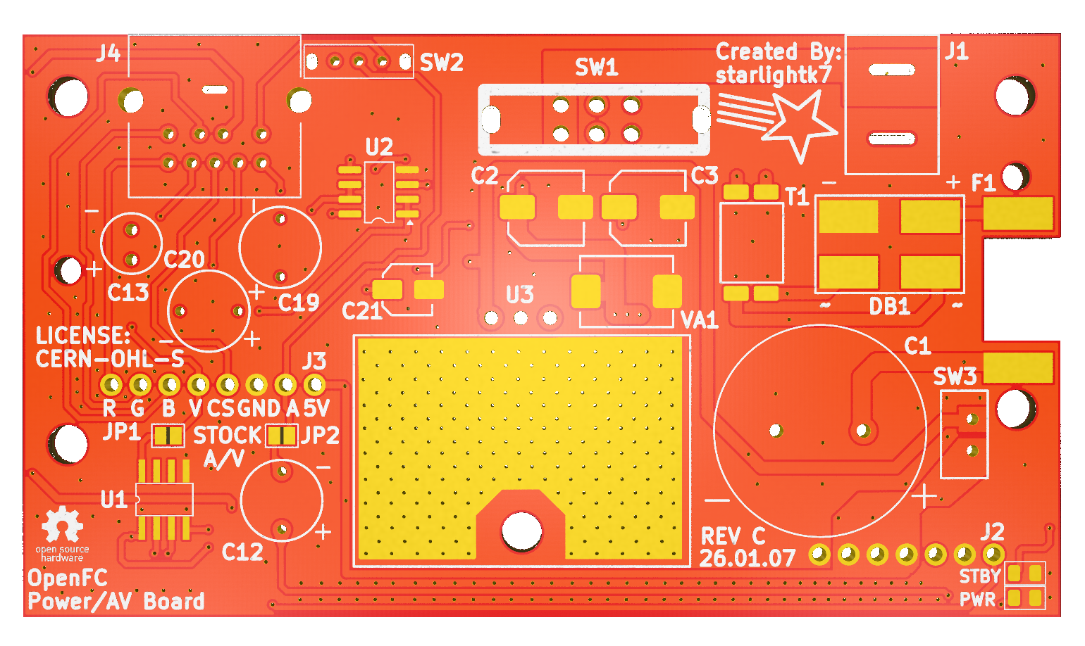 OpenFC OFC-PWRAV-01 companion Power/AV board, front.